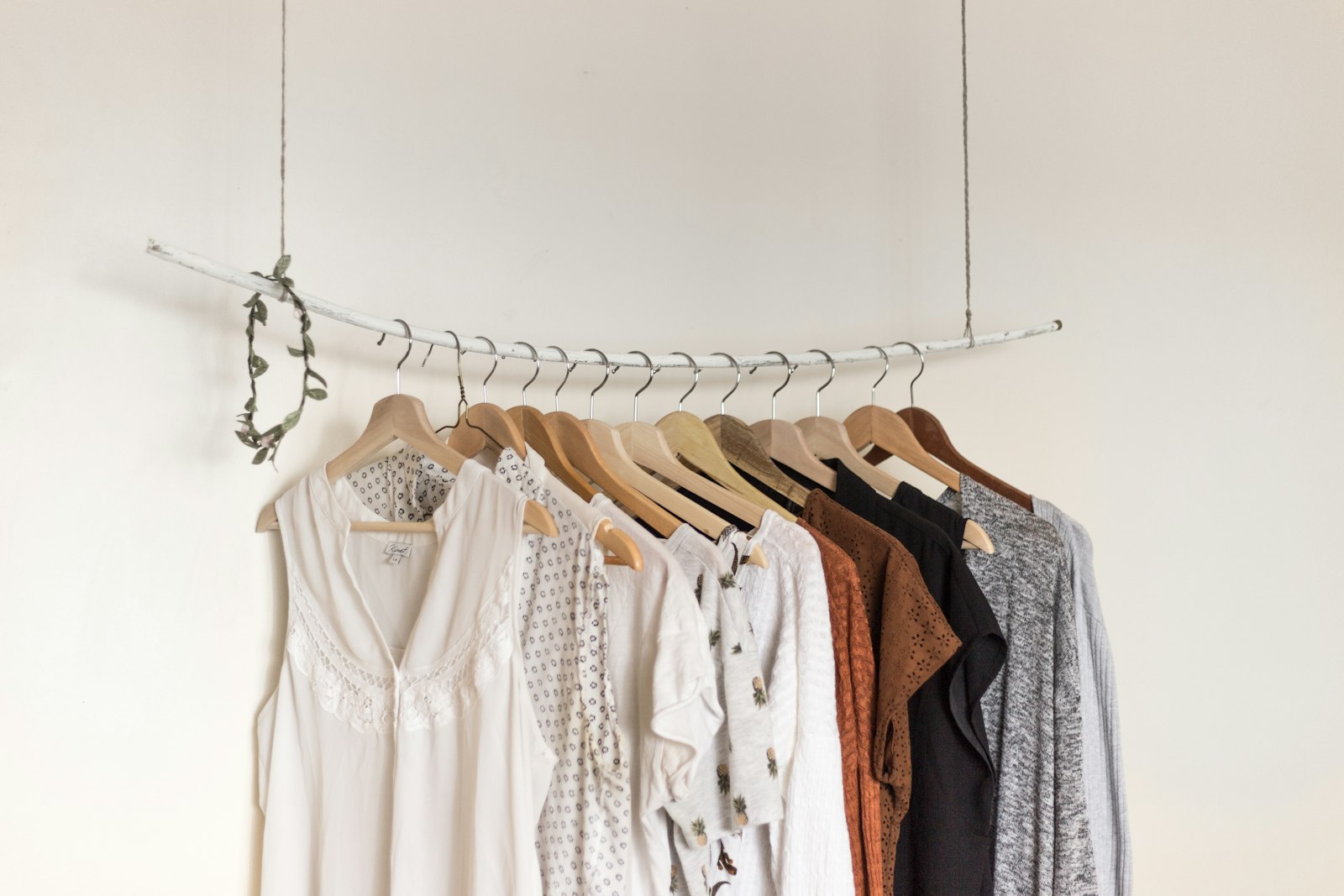 Neutral clothing on a rack