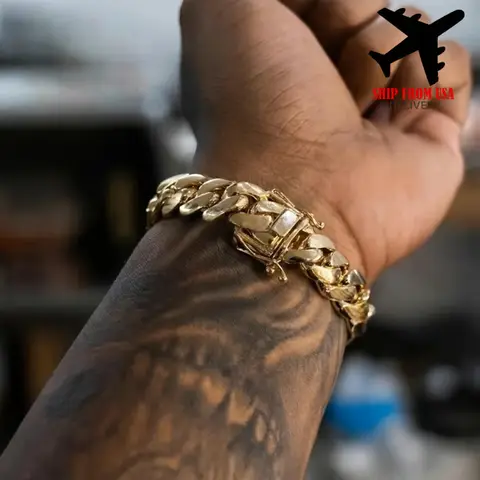 8-14mm Punk Rock Stainless Steel Rhombus Cuban MIami Link Chain Bracelets for Men Hip Hop Rock Jewelry Gold Color Jewelry Gift
