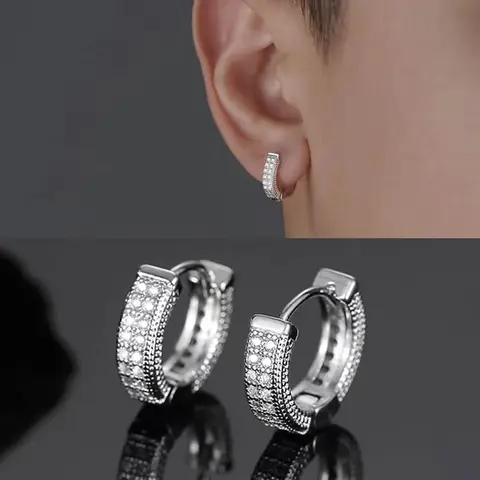 1Pair Hip Hop Sparkling Round Inlaid Zircon Hypoallergenic Earrings for Men Women Fashion Cool Punk Rock Party Jewelry Gift