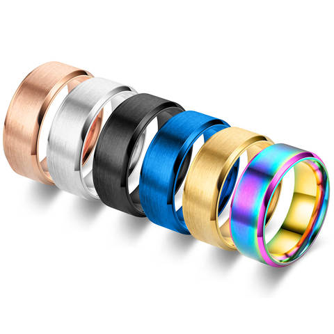 8MM Classic Stainless Steel Ring For Men Women 7 Color Double Inclined Plane Matte Wedding Band Couples Rings Fashion Jewelry
