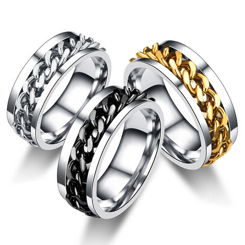 Titanium Steel Rotatable Chain Rings for Women Men Spinner Decompression Multifunctional Chain Ring Bottle Opener Ring Jewelry