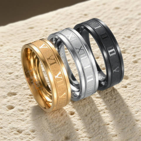 Kissmoon Trendy Classic Simple Stainless Steel Roman Digital Men Women Ring Cool Punk High Quality Jewelry