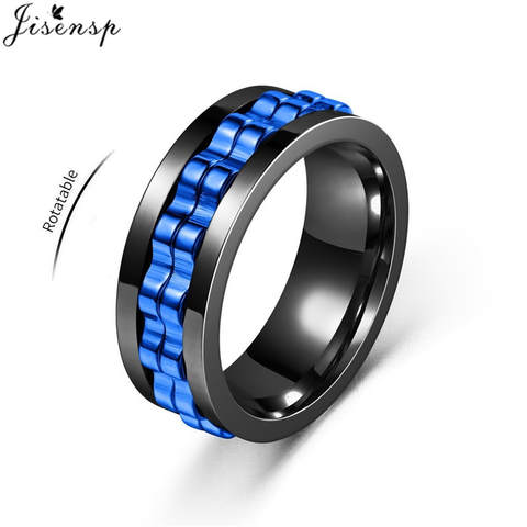 Anti Stress Rotatable Gear Chain Stainless Steel Ring for Men Punk Black Anxiety Spinner Fidget Rings Rock Biker Jewelry Gifts