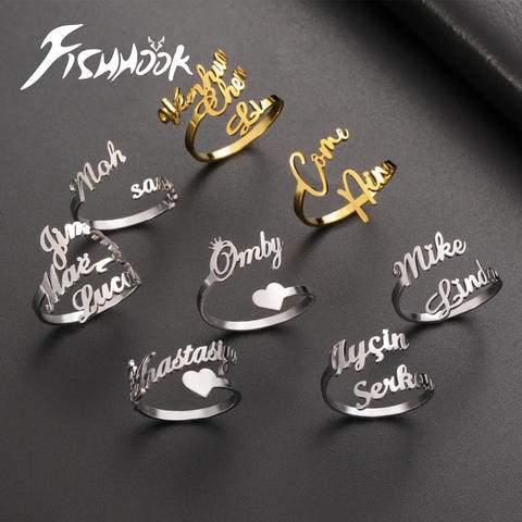 Custom Double First Name Matching Finger Ring For Women Men Personalized Couple Wedding Bands Gift Stainless Steel Set Jewelry