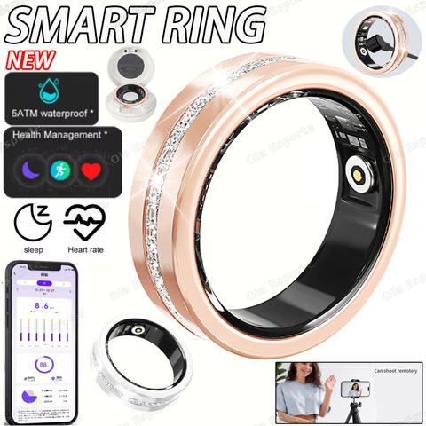 Diamond Fashion Women Smart Ring With Box IP68 Waterproof Heart Rate Health Monitor Sports Pedometer