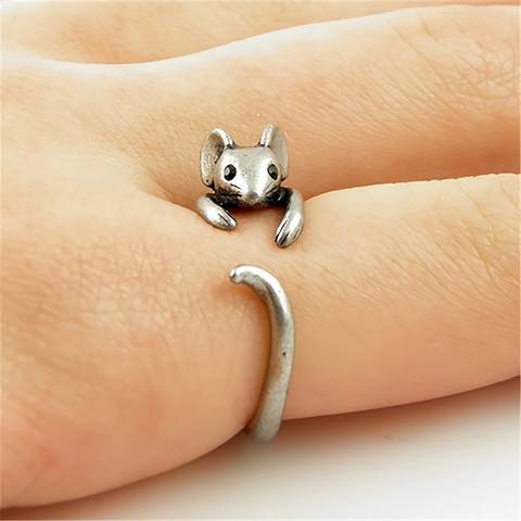 Creative Adjustable Alloy Rat Ring Vintage Simple Cute Low Allergy Eco-Friendly Decorative Accessory Holiday Gift