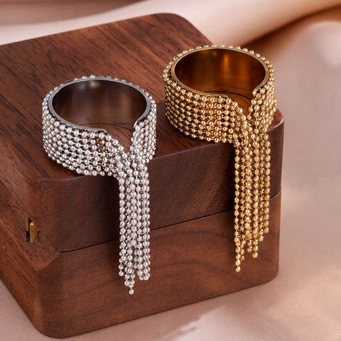 Statement Stainless Steel Chain Tassel Finger Adjustable Ring For Women High Quality Charm Jewelry