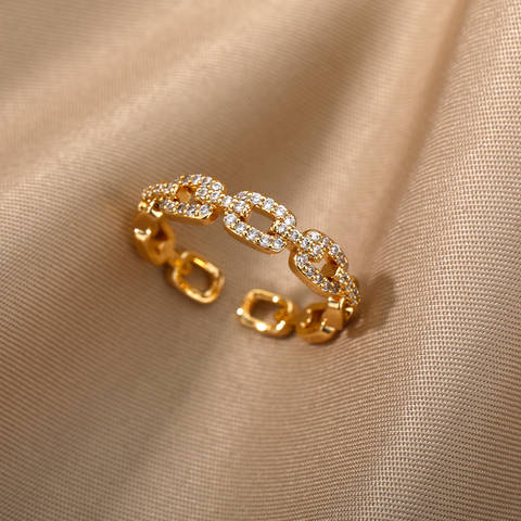 Classic Zircon Twist Chain Rings For Women Stainless Steel Elegant Couple Ring Wedding Jewelry Gift