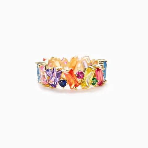 New Irregular Design Colorful CZ Women Rings Gold Color/Silver Color Geometric CZ Rainbow Rings Luxury Trendy Exquisite Jewelry