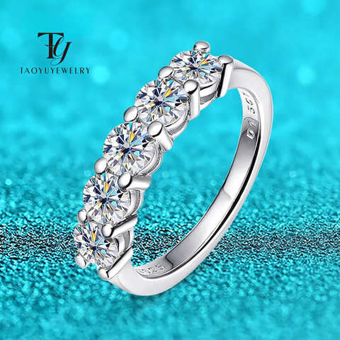 TY White Gold D Color 4mm Moissanite Ring For Women 925 Silver 1.5CT Stone Match Dia Wedding Band Bride S Sterling Silver