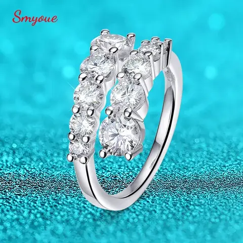 Smyoue 10 Gems Full Moissanite Rings for Women Sparkling Flawless Lab Created Diamond Wedding Band S925 Sterling Silver Jewelry