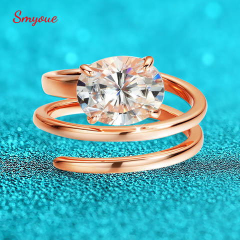 Smyoue 1CT-3CT Certified 14K Plated Moissanite Solitaire Ring Women Wedding Lab Diamond Band Pure 925 Silver