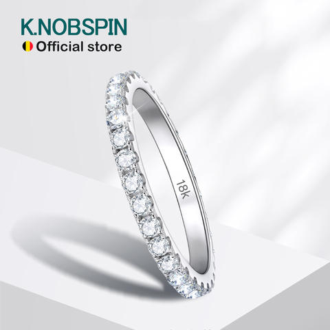 KNOBSPIN 2mm D Color Moissanite Ring 925 Sterling Silver Solid 18k White Gold Eternity Band Wedding Engagement Rings For Women