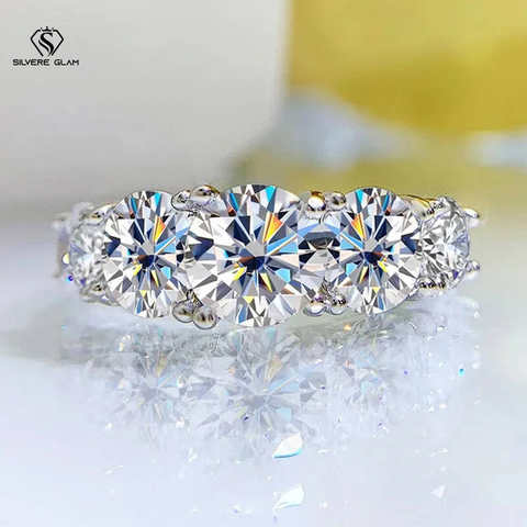 3.6CT All Moissanite Rings For Women 5 Stones Sparkling Dia Wedding Band 100% Sterling Silver Jewelry