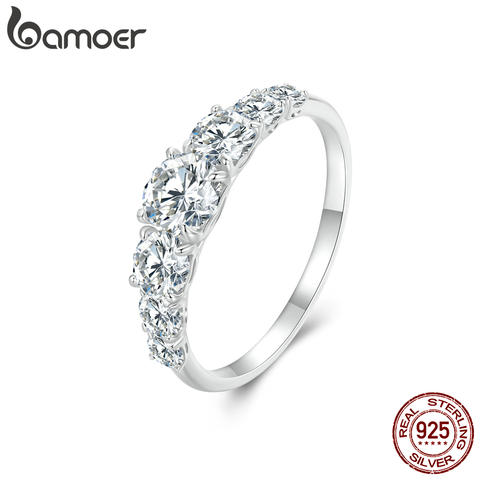 Bamoer Moissanite Ring Heart Setting D Color VVS1 EX Lab Diamond Ring 925 Sterling Silver for Women Engagement Wedding Jewelry
