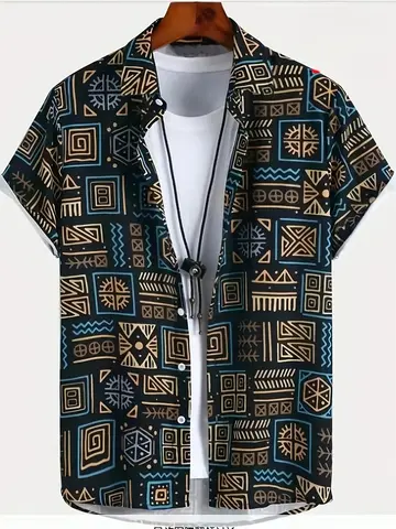 Hawaii Shirts for Men 3D Paisley Graphic Short-sleeved T-shirt Casual Lapel Buttons Male Tops Summer Oversized Bohemian Man Tees
