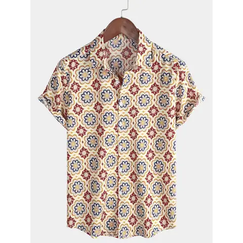 Mens Striped Casual Holiday Short Sleeve Orange Summer Button Down Shirt Hawaiian Shirt Summer Spring Lapel Button Down