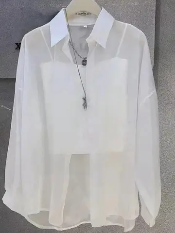 Plus Size Women’s Tops 2025 Summer Breathable and Sun-Proof Ice Silk Button Thin Loose Sheer Chiffon Blouses Shirts Long Sleeve
