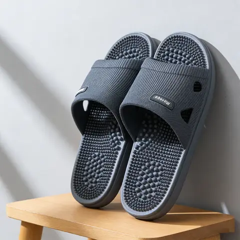 Summer Non Slip Solid Color Slippers for Men PVC Material Massage Comfortable Durable Bathroom Shoes Cool Pool