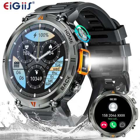 EIGIIS KE3 2025 New Bluetooth Call Smartwatch for Men Full Touch Screen with Health Monitor Heart Rate Flashlight Smart Watch