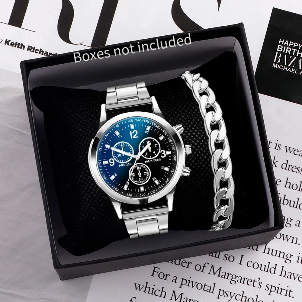 1/2PCS Men Business Watches, Fashion Men's Steel Band Quartz Watch with Bracelet (Box not Included)