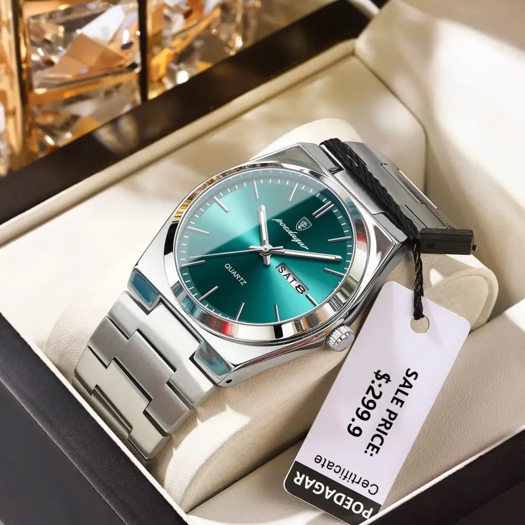 POEDAGAR Luxury Men's Watches Waterproof Luminous Date Week, Stainless Steel Casual Fashion Quartz Man Wristwatch