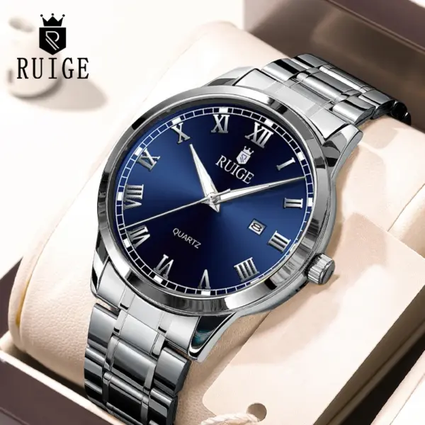 RUIGE Fashion Men's Watch Roman Scale Minimalist, Night Glow Waterproof Trendy Watch