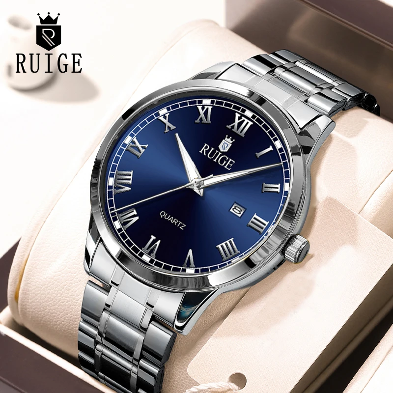 RUIGE Fashion Men's Watch Roman Scale Minimalist, Night Glow Waterproof Trendy Watch