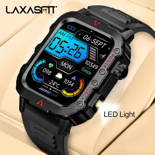 LAXASFIT Smart Watch LED Flashlight Outdoor Sports, Health Monitoring Wristwatch (unisex)